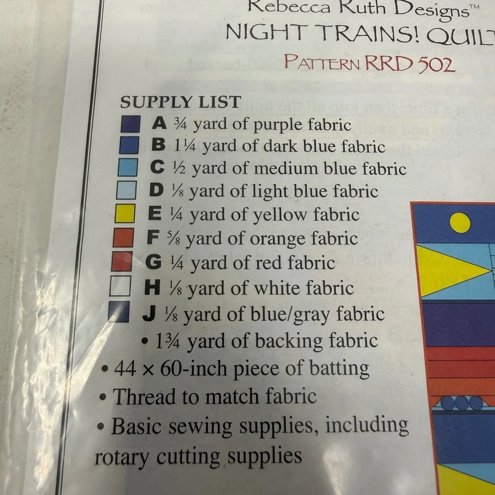 Rebecca Ruth Designs Baby Night Trains Quilt Pattern RRD 502 Rebecca Anderson